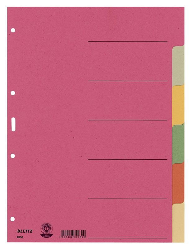 Leitz 4358 Register - Karton, blanko, A4, 6 Blatt, farbig