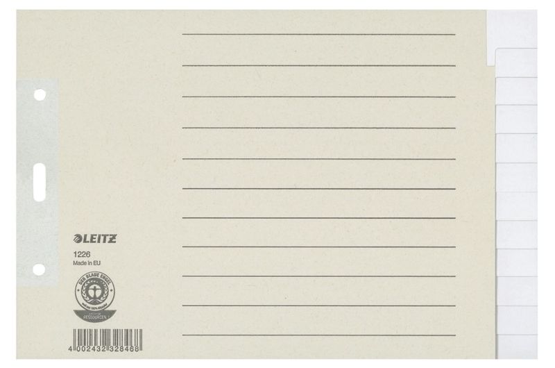 Leitz 1226 Register - Tauenpapier, blanko, A5 quer Überbreite, 12 Blatt, grau