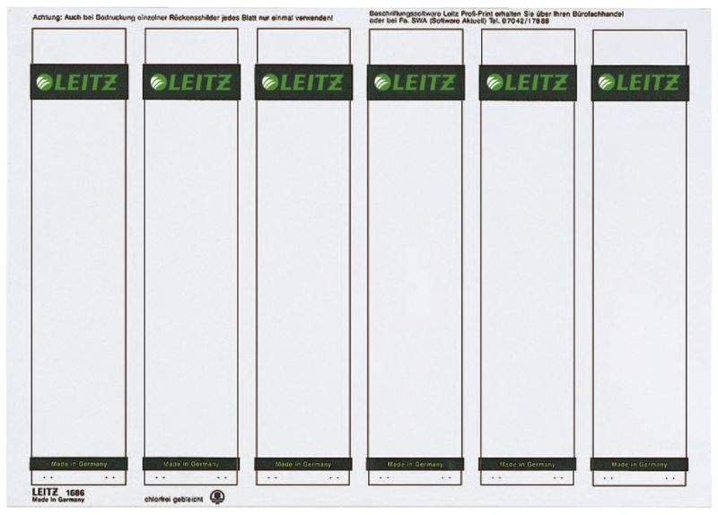 Leitz 1686 PC-beschriftbare Rückenschilder - Papier, kurz/schmal, 600 Stück, grau