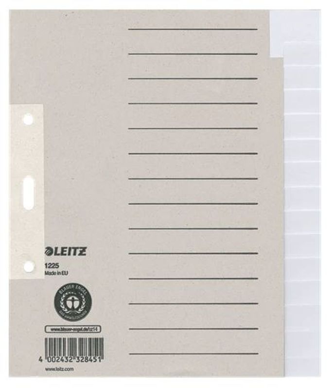 Leitz 1225 Register - Tauenpapier, blanko, A5 Überbreite, 15 Blatt, grau