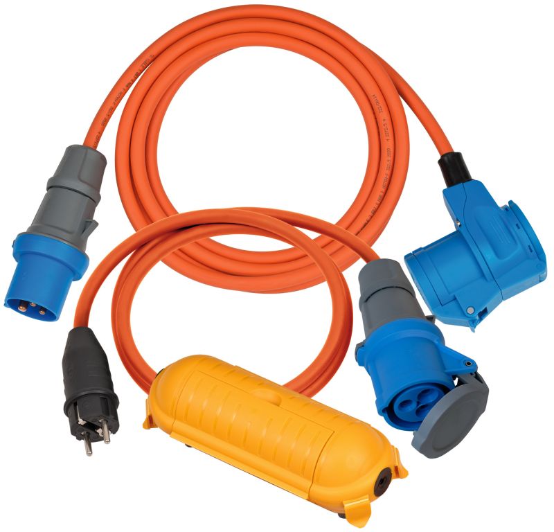 Brennenstuhl Camping Adapter-Set/CEE-Adapterleitung 1,5m, CEE 230V Verlängerungskabel 3m, Safe-Box Big IP44 (ideales Camping-Zubehör für jeden Camping-Urlaub, IP44)