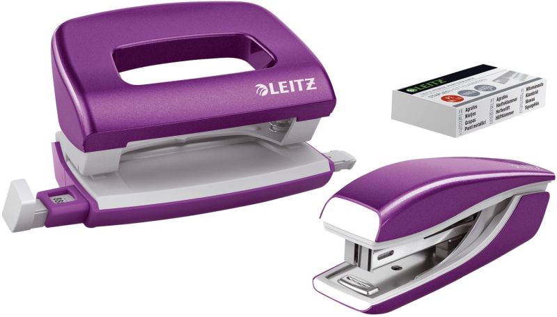 Leitz 5561 Set Mini Locher Heftgerät NeXXt WOW - violett metallic