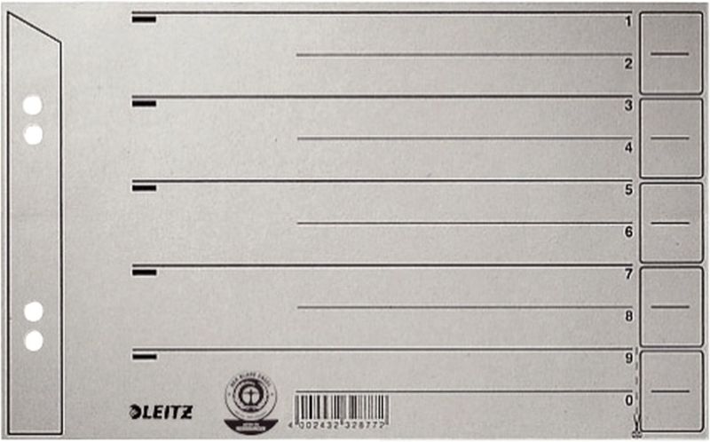 Leitz 1656 Trennblätter - Lochung hinterklebt, Überbreite, A5 quer, grau, 100 Stück