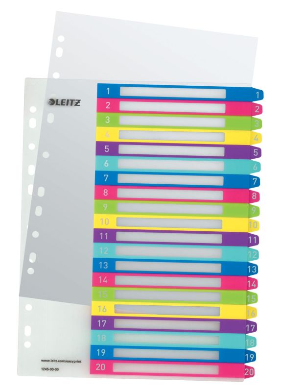 Leitz 1245 Register Serie WOW - 1-20, A4 Überbreite, 20 Blatt, farbig