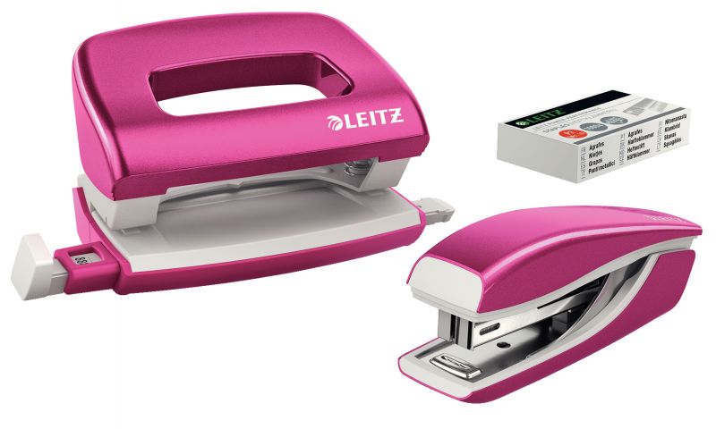 LEITZ Heftgerät- & Locher-Set Mini Nexxt WOW, pink-metallic 55612023