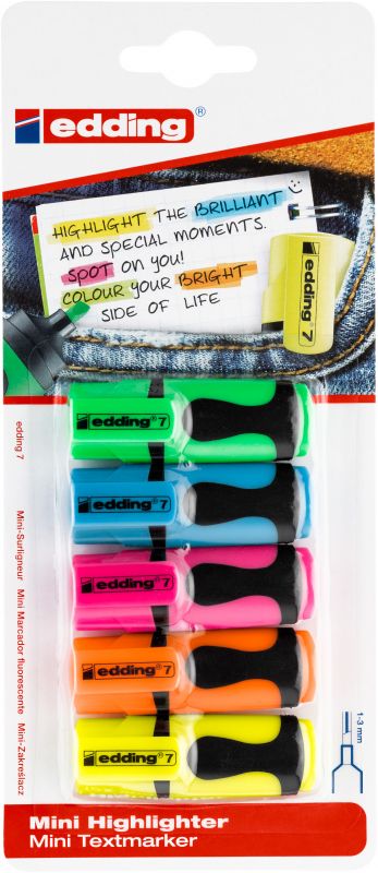 Textmarker edding 7 mini highlighter, 1-3 mm, sortierte Blisterkarte