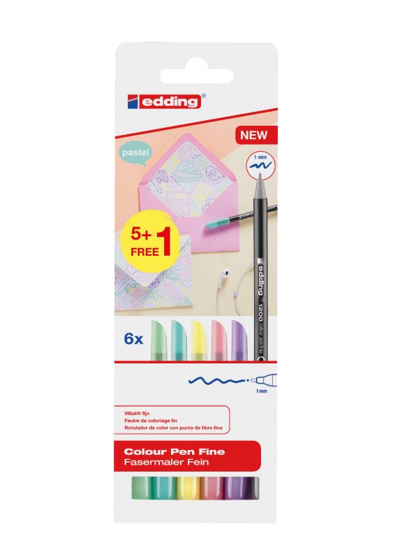 Fasermaler 1200 colourpen BTS (5+1), 1 mm, Sortiert, 6er Set