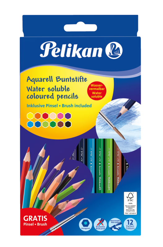 Pelikan Aquarell-Buntstifte Set inkl. Haarpinsel, 12 Farben