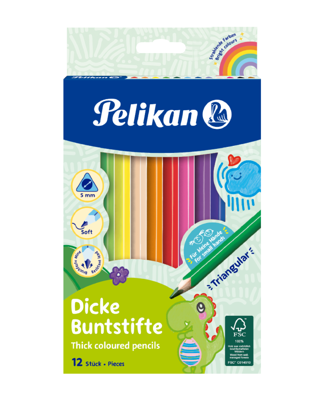 Pelikan Buntstifte dreieckige dicke Holzstifte Packung mit 12 Farben