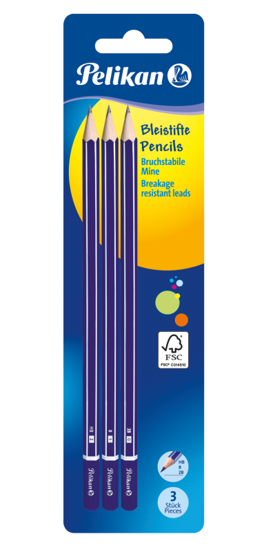 Pelikan Bleistifte in 2B/B/HB, 3 Stück auf Blisterkarte