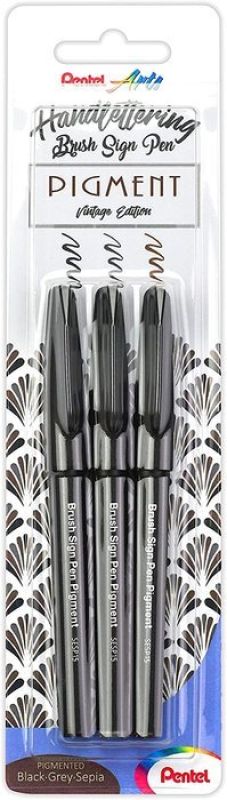 Pentel Brushpen Sign Pen Brush Pigment SESP15 mit pigmentierter Tinte, flexible Pinselspitze, Set mit 3 Farben