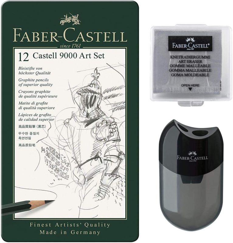 Faber-Castell Bleistift Castell 9000 12er Art Set | inkl. Anspitzer + Knetradierer