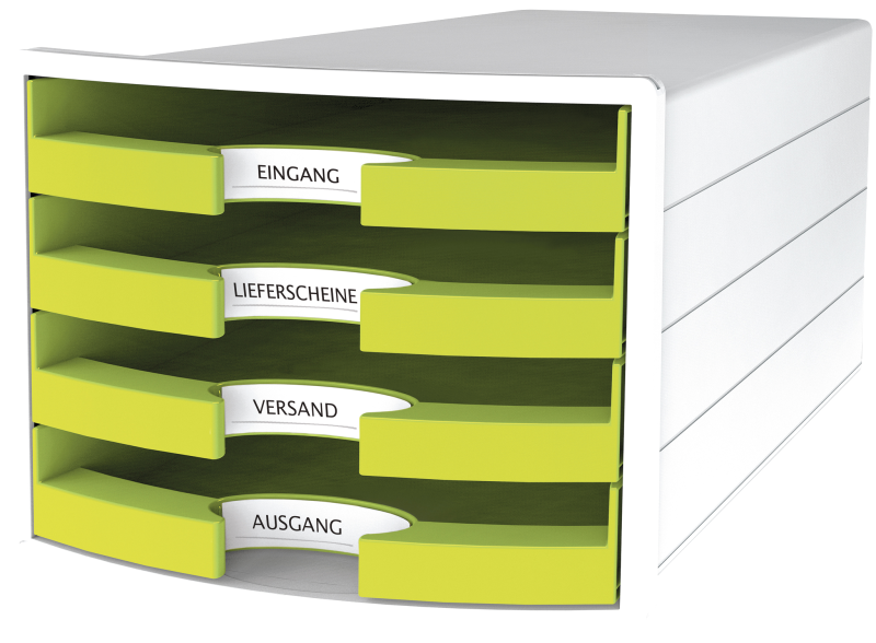 HAN Schubladenbox IMPULS 2.0 – innovatives, attraktives Design in höchster Qualität. Mit 4 offenen Schubladen für DIN A4/C4, weiß-lemon, 1013-50