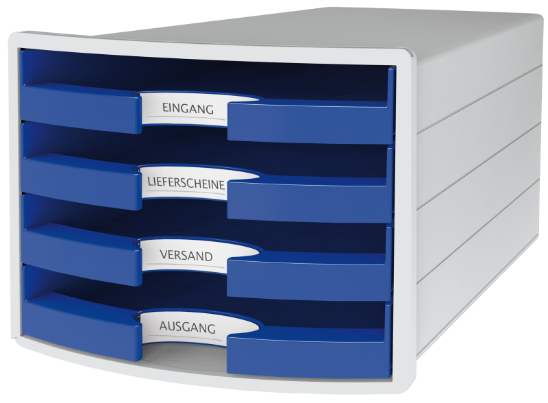 HAN Schubladenbox IMPULS 2.0 – innovatives, attraktives Design in höchster Qualität. Mit 4 offenen Schubladen für DIN A4/C4, lichtgrau-blau, 1013-14