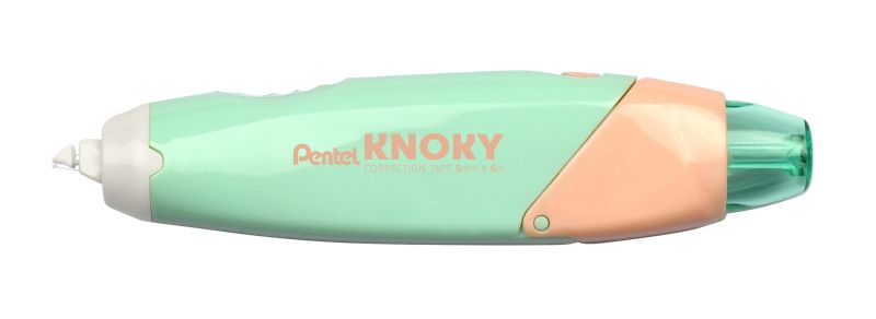 Pentel Knoky Korrekturband mit Druckmechanik, ergonomische Form, nachfüllbar, Länge 6m, Breite 5mm, Gehäusefarbe hellgrün