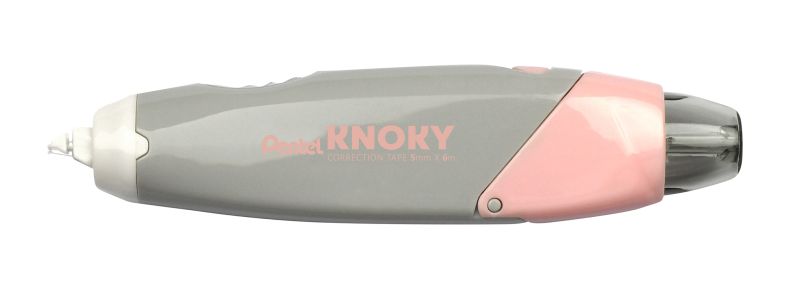 Pentel Knoky Korrekturband mit Druckmechanik, ergonomische Form, nachfüllbar, Länge 6m, Breite 5mm, Gehäusefarbe hellgrau