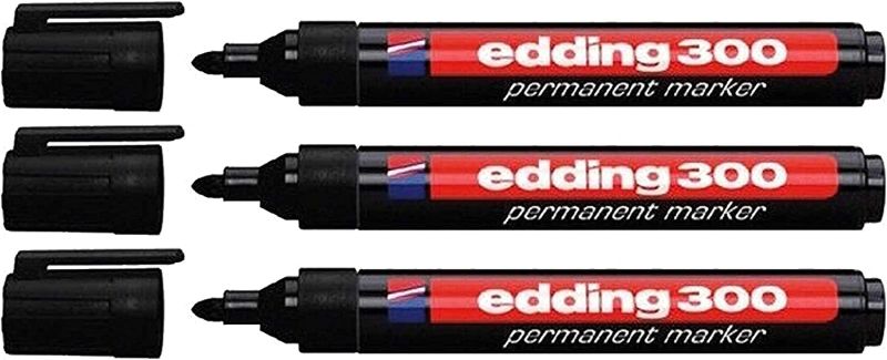 Edding 4-300001 300 Industry Permanent Marker - Rundspitze - Beschriftung von Karton, Metall, Gummi und Glas, schwarz (1,5-3 mm, 3er Pack)