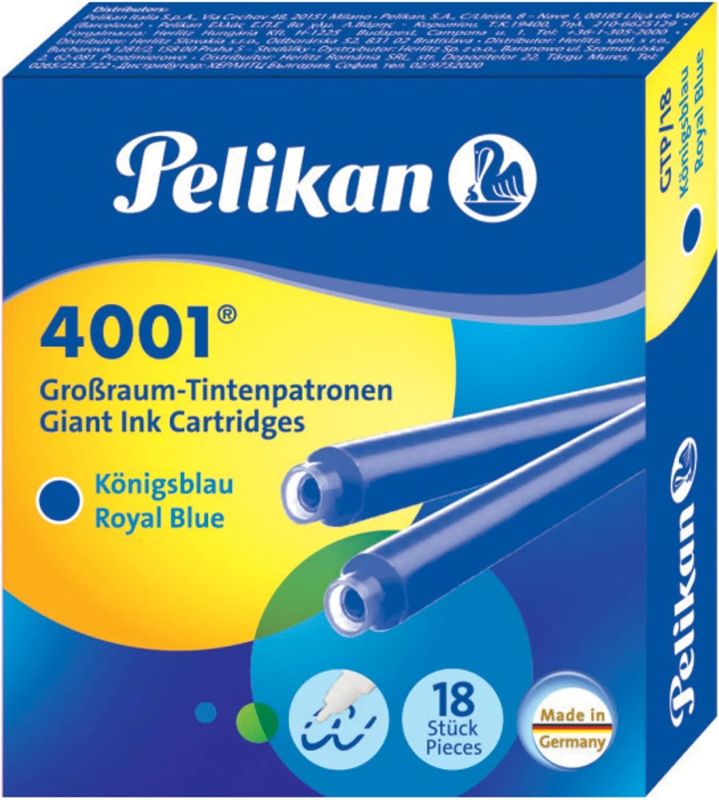 Pelikan Pelikan Großraum-Tintenpatronen 4001, königsblau, 18 Stück