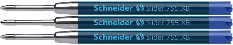 Schneider 77347 Slider 755 Kugelschreibermine (ViscoGlide-Technologie, dokumentenecht, XBExtrabreit) 3er Blisterkarte, blau