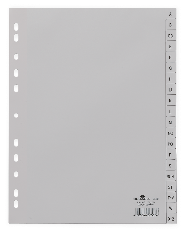 Durable 651010 A-Z Register A4 geprägte Taben, A-Z 20tlg. aus PP, volldeckend (10 Stück)