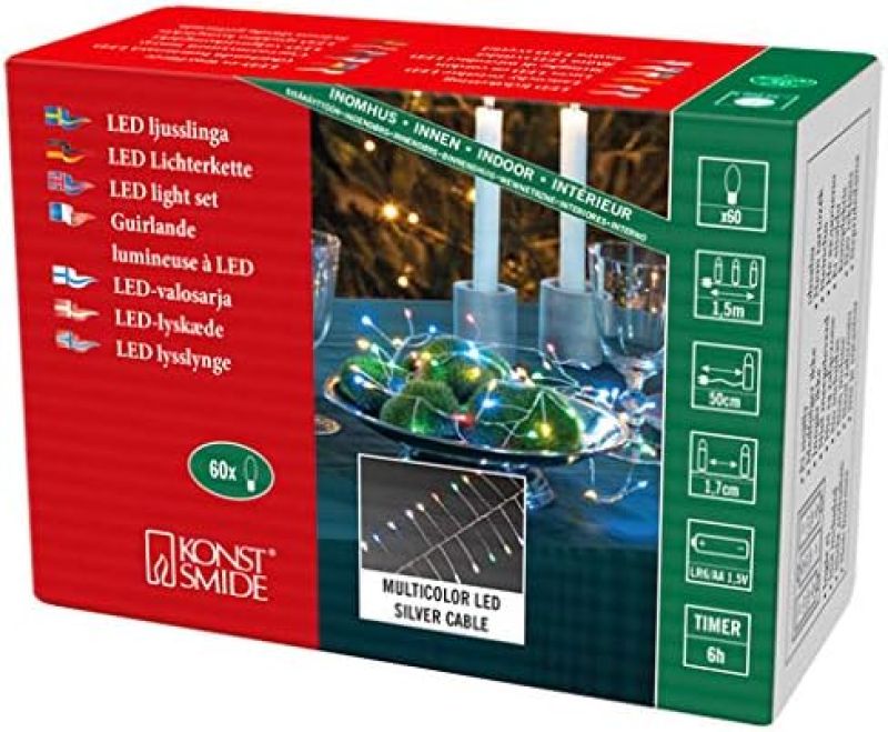 Konstsmide 1465-590 60er Micro LED Lichterkette Firecracker mit 6h-Timer - mehrfarbige Dioden - batteriebetrieben - Innen