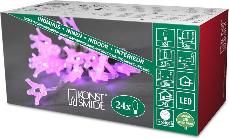 Konstsmide 4092-453 24er LED Lichterkette mit pinkfarbenen gefrosteten Kronen