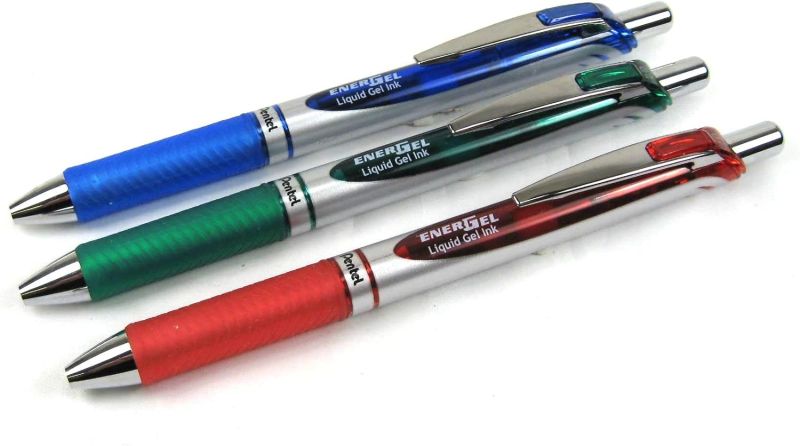 Pentel EnerGel-Xm Gelschreiber/Tintenroller, einziehbar, 0,7 mm, Blau/Grün und Rot, 3 Stück - 3er Set