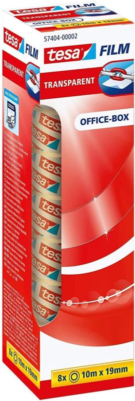 tesa 57404-00002 tesafilm transparent - Transparentes Klebeband mit starker Haftung - alterungsbeständig und reißfest - 10 m x 19 mm - 8er Pack