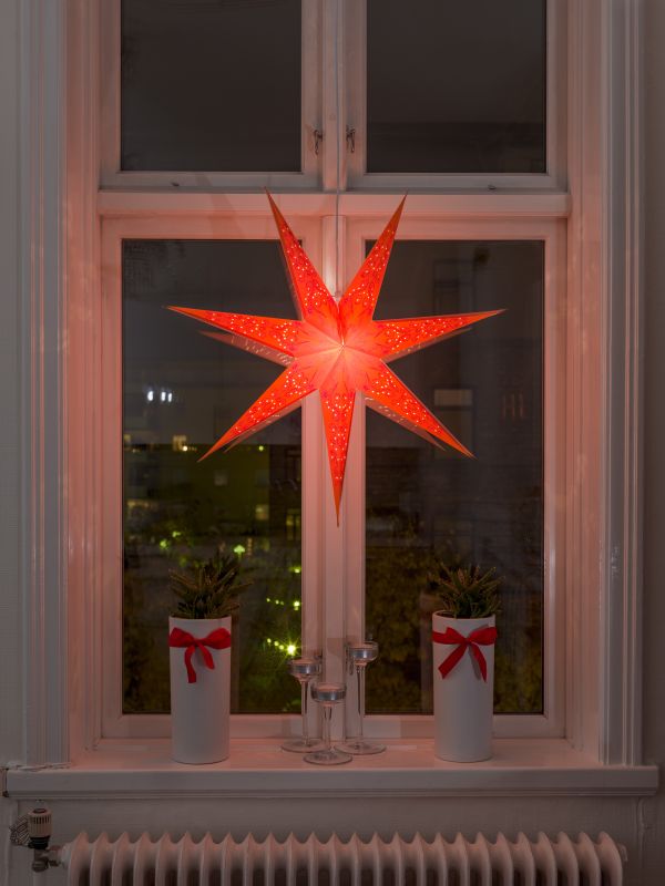 Konstsmide 2982-185 Weihnachtsstern Glühlampe, LED Orange bestickt, mit ausgestanzten Motiven, mit Schalter