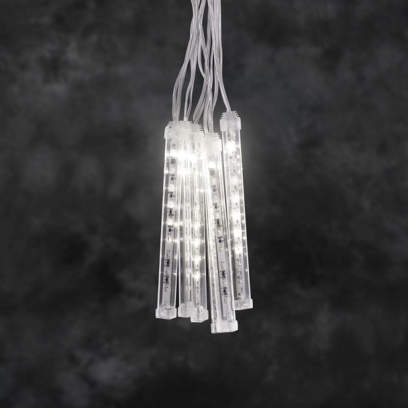 Konstsmide 2765-103 LED Leuchtstäbe Lichtervorhang, 6 Stäbe, funkelnder Schneeeffekt, 60 warm weiße Dioden, 9V Außentrafo, transparentes Kabel