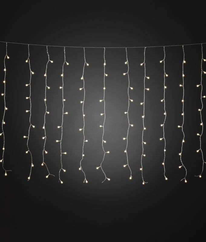 Konstsmide 3674-103 - LED Lichtervorhang, mit weißen Globes, 200 warmweiße Dioden, 24V Außentrafo, transparentes Kabel