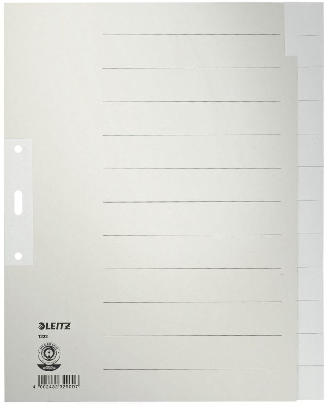 Leitz 1222 Register - Tauenpapier, blanko, A4 Überbreite, 12 Blatt, grau