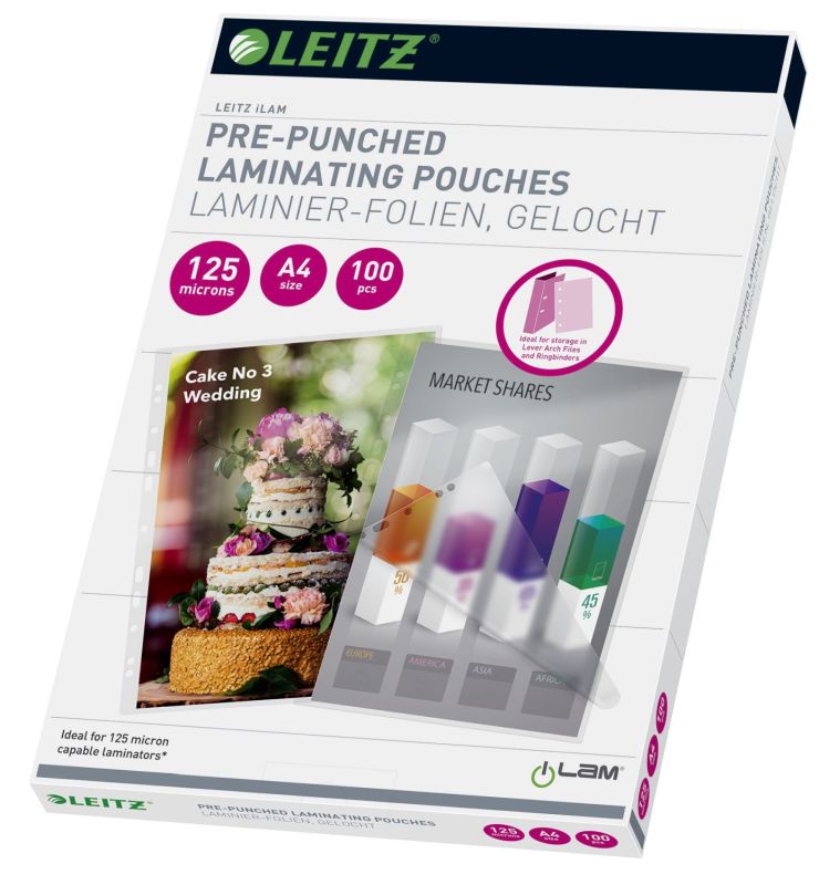 Leitz 33878 Folientasche 125 Micron für A4 mit Lochung 100 Stück