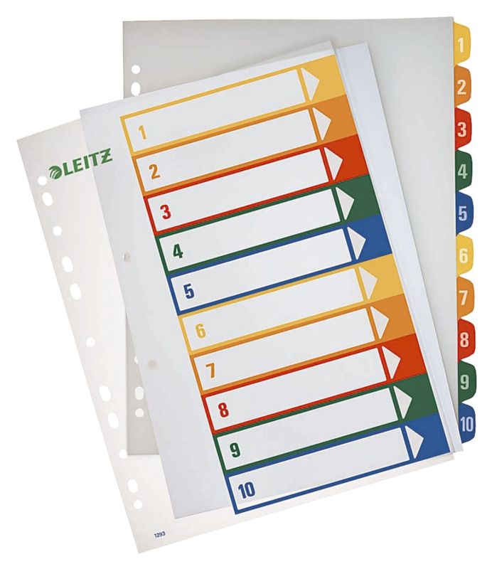 Leitz 1293 Zahlenregister - PP, blanko, bedruckbar, A4 Überbreite, 10 Blatt, farbig