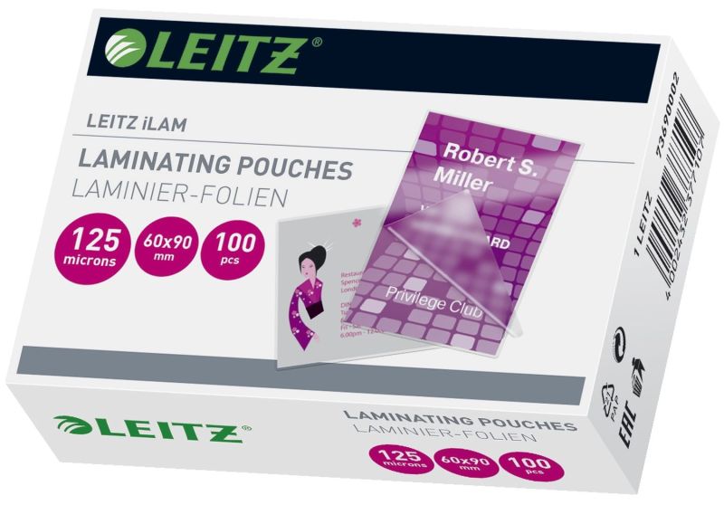 Leitz 7369 Folientasche 125 Micron, für Visitenkarten, 100 Stück