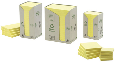 Post-it Haftnotizen Recycling Notes, 76 x 76 mm, gelb