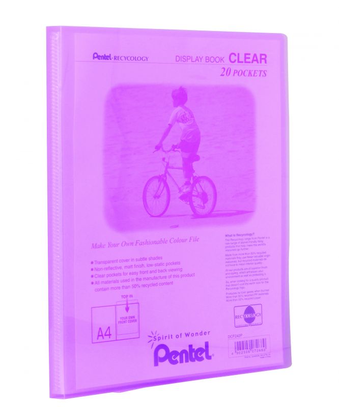 Pentel Sichtbuch Clear DCF242, 20 fest eingebundene Hüllen, DIN A4, Semi-Transparent Pink