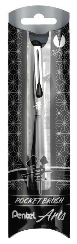 Pentel Pinselstift Pocket Brush GFKP im Geschenkset, mit pigmentierter Tinte, nachfüllbar, variable Strichstärke, Schwarz