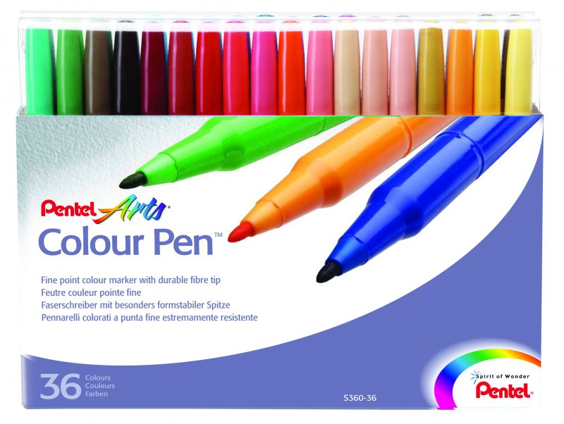 Pentel Faserschreiber Colour Pen S360, 0,6mm, 36 Schreibfarben im Set