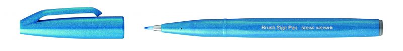 Pentel Brushpen Sign Pen Brush SES15 mit flexibler Pinselspitze, fein schreibend, Hellblau