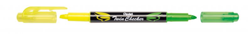 Pentel Textmarker TwinChecker SLW8, 2 Keilspitzen mit je 1 Schreibfarbe, Gelb/Hellgrün