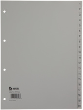 HETZEL Kunststoff-Register, Zahlen, A4, 1-52, PP, grau