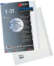 HETZEL Kunststoff-Register, Zahlen, A4, 1-20, PP, weiß