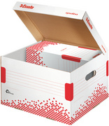 Esselte Archiv-Klappdeckelbox SPEEDBOX, für Ordner, weiß/rot