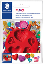 FIMO Silikon-Motiv-Form Hearts, 5 Herz-Motive, rot