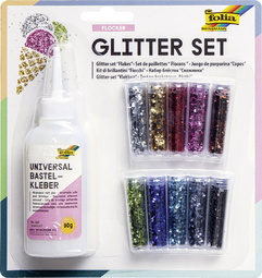 folia Glitter-Set Flocken, inkl. Dekokleber