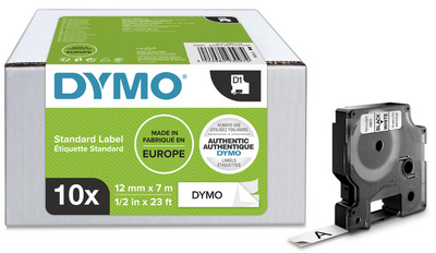 DYMO D1 Schriftbandkassette schwarz/weiß, 9 mm x 7 m, 10er