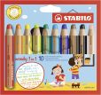 Buntstift, Wasserfarbe & Wachsmalkreide - STABILO woody 3 in 1 - 10er Pack - mit 10 verschiedenen Farben