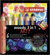 Buntstift, Wasserfarbe & Wachsmalkreide - STABILO woody 3 in 1 - ARTY - 6er Pack - mit 6 verschiedenen Farben und Spitzer