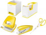 Leitz Wow Schreibtisch - Set | Stifteköcher, Schere, Locher, Heftgerät und Tischabroller Farbe: Metallic Gelb